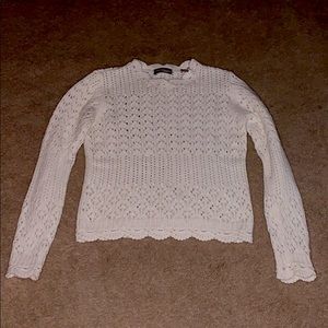 White Crew-Neck Scalloped Sweater